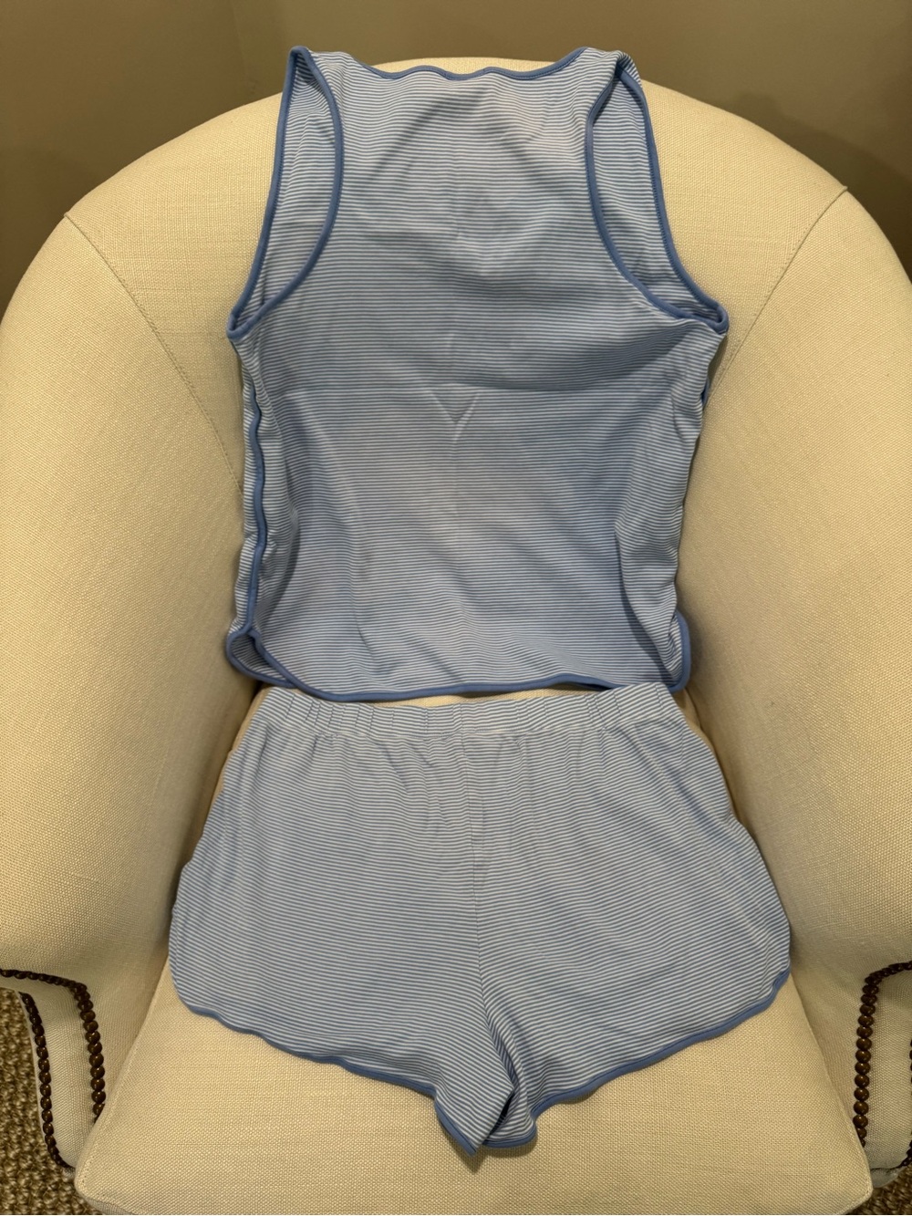 Blue Striped Women's Pajama Tank & Shorts Set - Picture 2 of 2